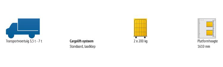 Voorbeeld 1 zoekt een Bar-laadklep met een platformhoogte van 1610 mm voor het vervoer van 2 containers in een bestelwagen